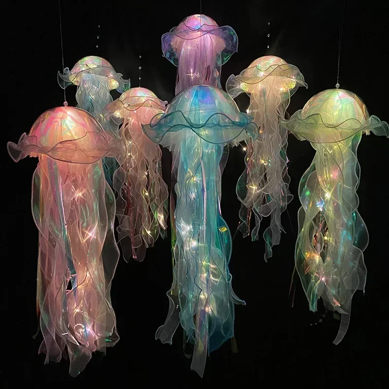 LED Jellyfish Lamp Colored DIY Mermaid Jellyfish Light Hand-held Luminous Lantern Girls Birthday Party Wedding Christmas Decor