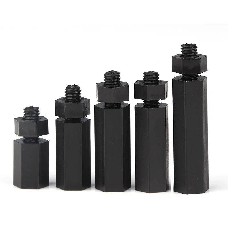 M2 M2.5 M3 M4 M5 M6 * l + 6/7/8 مللي متر فاصل المواجهة من النايلون الأسود ذكر إلى أنثى مجموعة صواميل فاصل أدياباتيك معزولة من البلاستيك #6