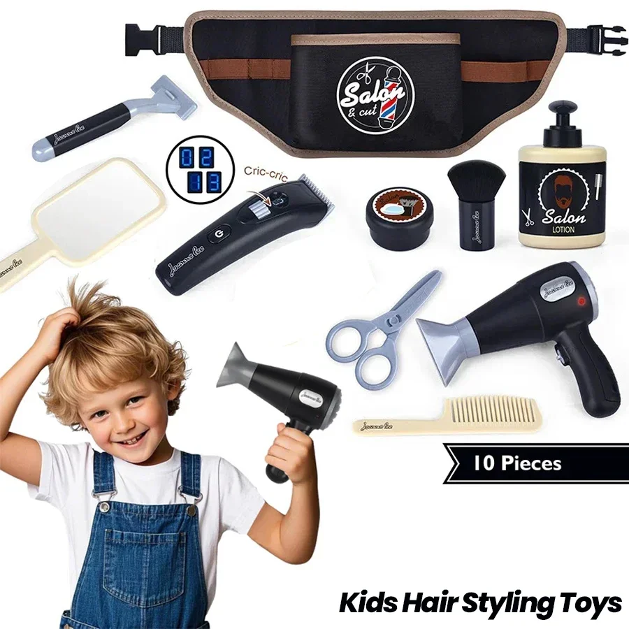 

Kids Hair Styling Toys Pretend Hair Salon Shaving Set Pretend Play Fashion Makeup Set Toy for Birthday Party Dress Up Game Gift