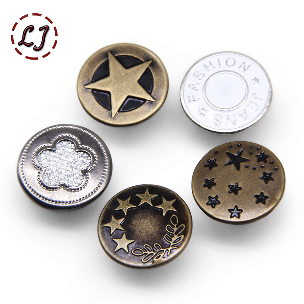 Jeans Buttons 10pcs/ lot 17mm Bronze Fashion Hollow Metal Brass Shank Button For Garment pants sewing clothes Accseeories