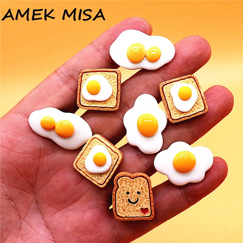 Food Style Hard Resin Shoe Charms Decorations Toast Poached Egg Shoe Buckle Accessories Double Yolked Eggs Clog Badges Clips Pin