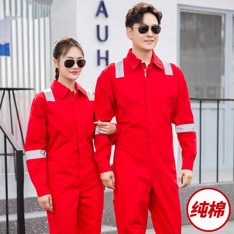 Cotton One-Piece Overalls Suit  Reflective Wear-Resistant And Dirt-Resistant Factory Welder Machine Repair Labor Protection Suit