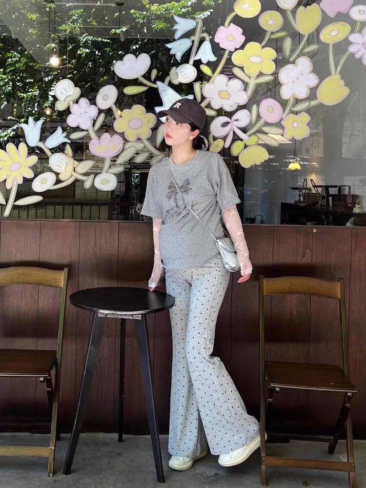 Frühling Sommer Mode Punkte Schwangere Frauen Hosen mit Verstellbarer Taille Damen Dünne Hosen Casual Outdoor Mutterschaft Kleidung