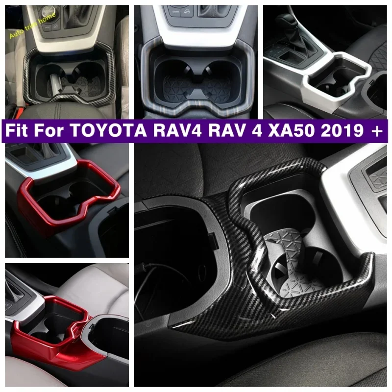 ABS Carbon Fiber Car Front Water Cup Holder Trim Cover For Toyota RAV4 2019 2020 2021 2022 2023 RAV 4 XA50 Hybrid Accessories