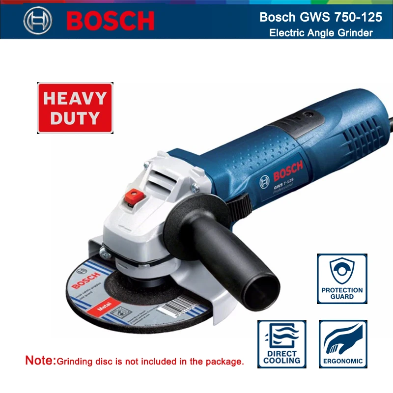 Bosch GWS750-125 Electric Angle Grinder 750W Handle Grinder Cutting Polishing Machine M10/M14 11000rpm Woodworking Power Tool