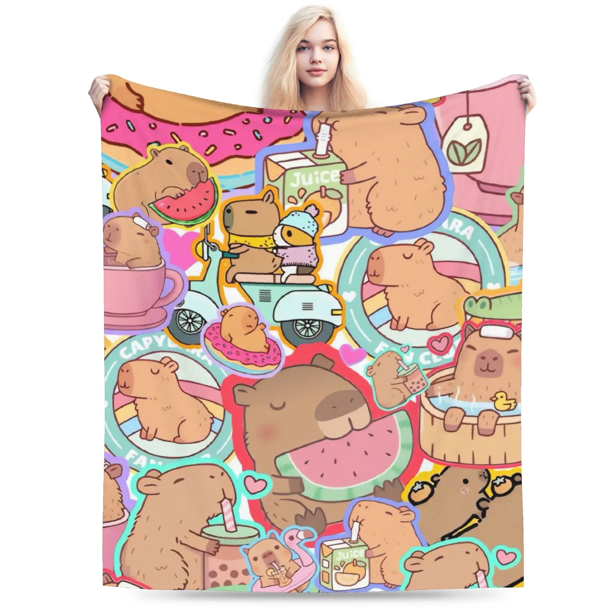 Warm Soft Blanket Travel Capybara Throw Blanket  Flannel Bedspread For Living Room Graphic Sofa Bed Cover