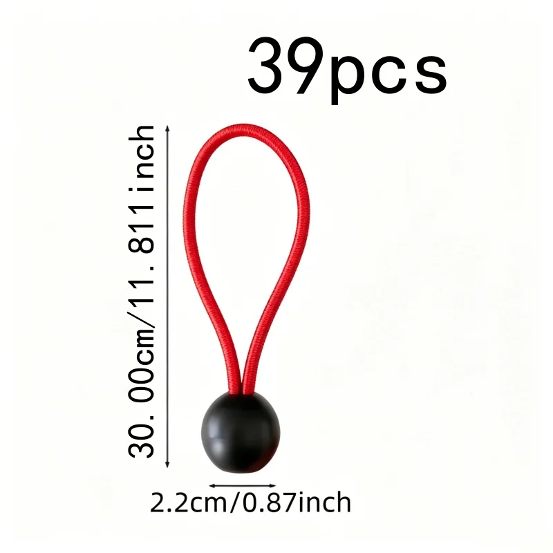 39 pcs 30cm Camping Elastic Tie Downs, Strong Stretch Tension and Red Nylon Cord Material, ideal for Camping Tent Tie Down