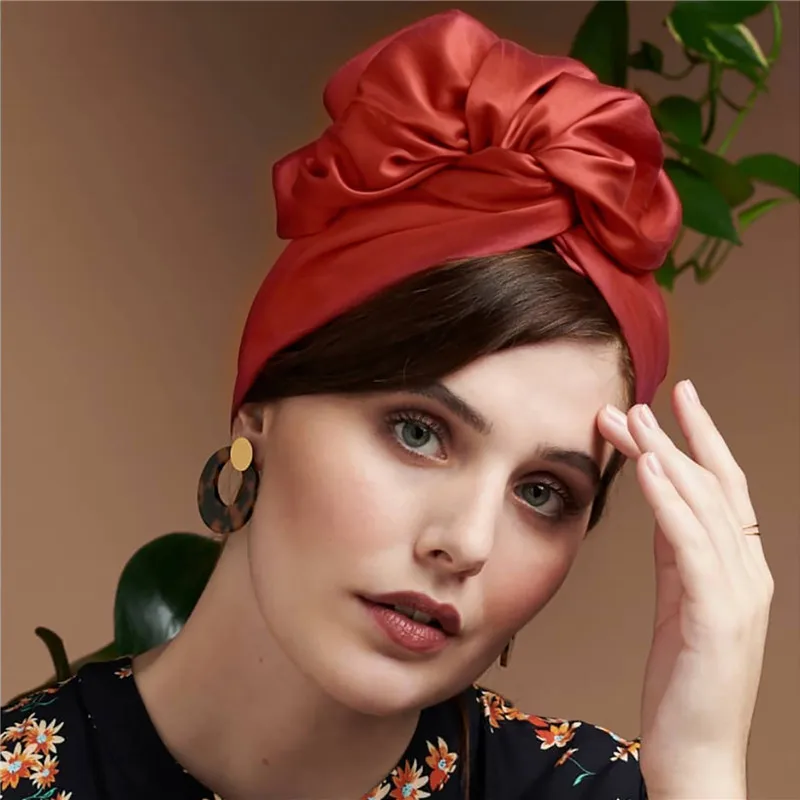 Fransız Vintage türban şapka moda kadın Bandana kafa kadın saç kapak kap bayanlar kafa sarar müslüman başörtüsü kaput