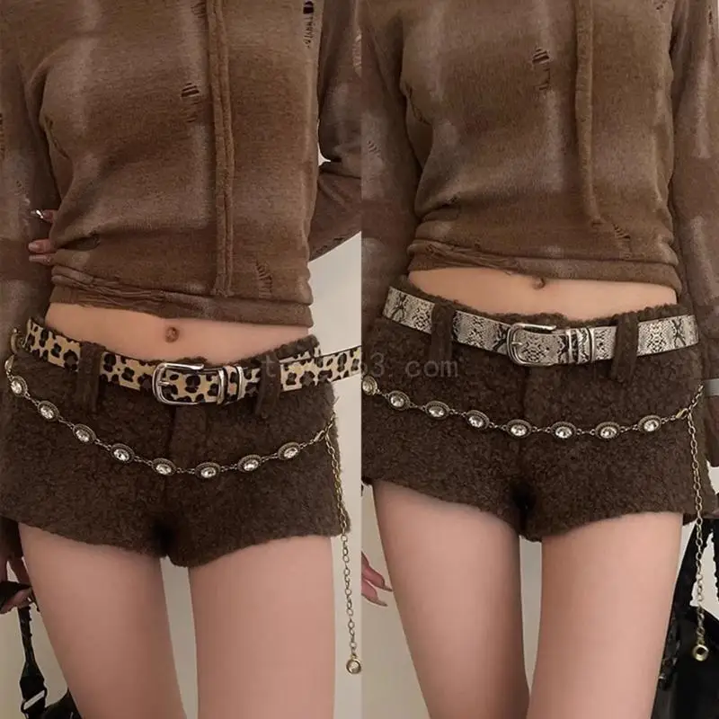 

Modern Skinny Belt Jeans Waistband Snakeskin Leopard Print Belt Waistband for Street Player Country Girls