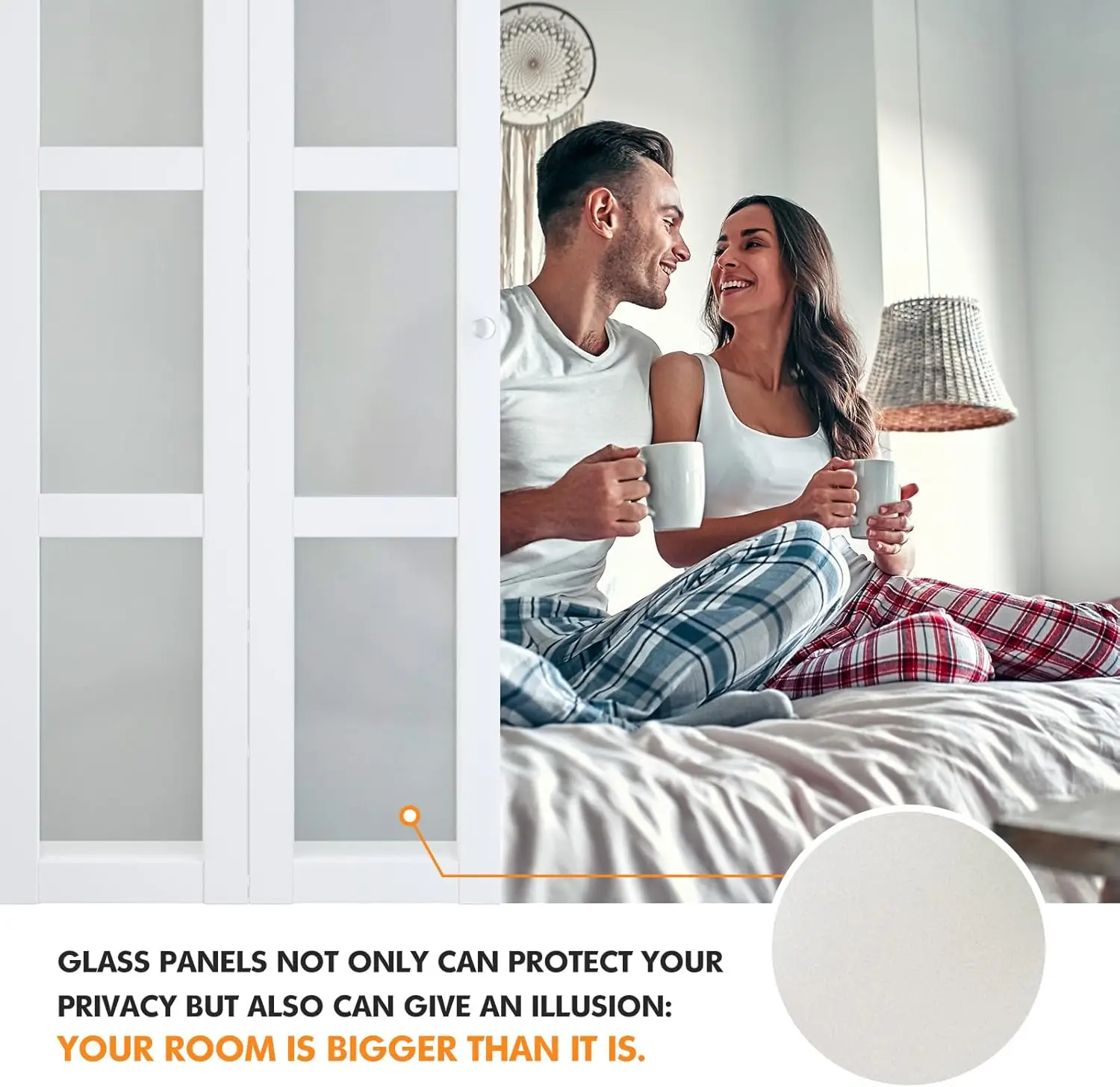 [متجر هيلونج] أبواب ثنائية الطي، لمدة 36 بوصة. × 80 في الفتح، لوحة زجاجية بلوري مقواة 3 خفيفة، MDF، باب خزانة أبيض