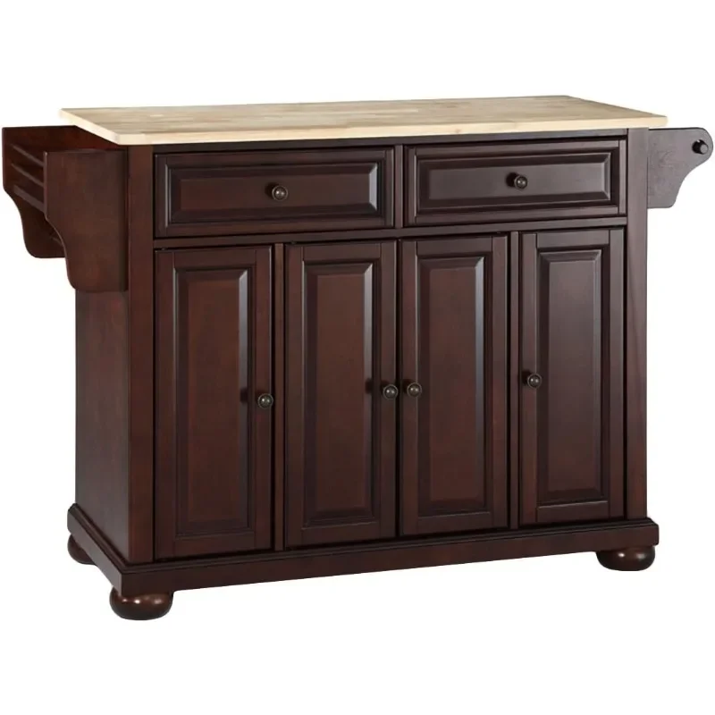 Alexandria Kitchen Island with Natural Wood Top - Vintage Mahogany