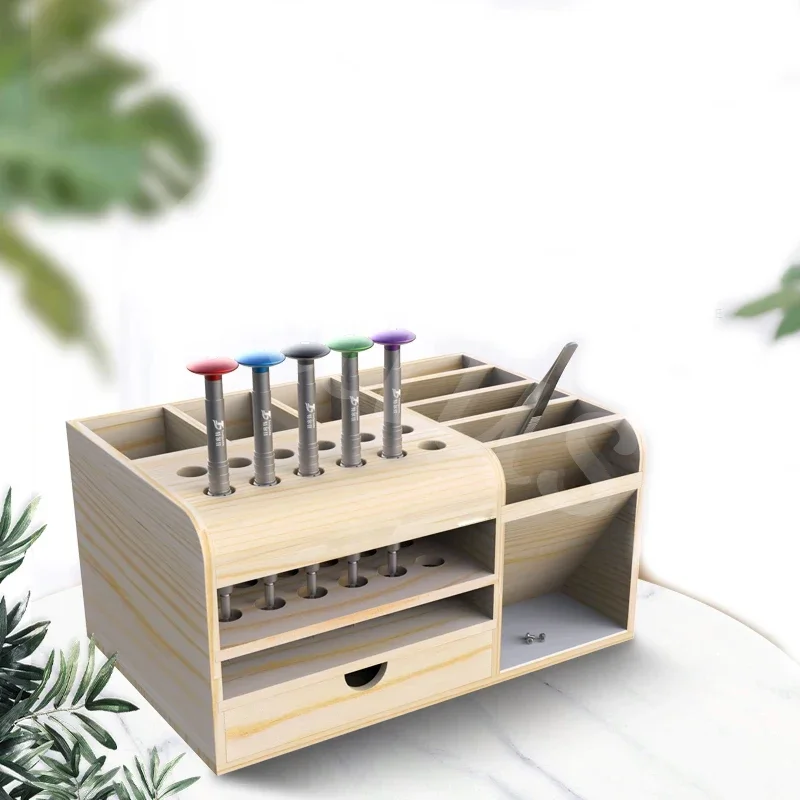 Imagem -03 - Caius Wooden Multifunctional Storage Box Screwdriver Tweezers Insert Box Mobile Phone Repair Desktop Reception Tool Parts Box