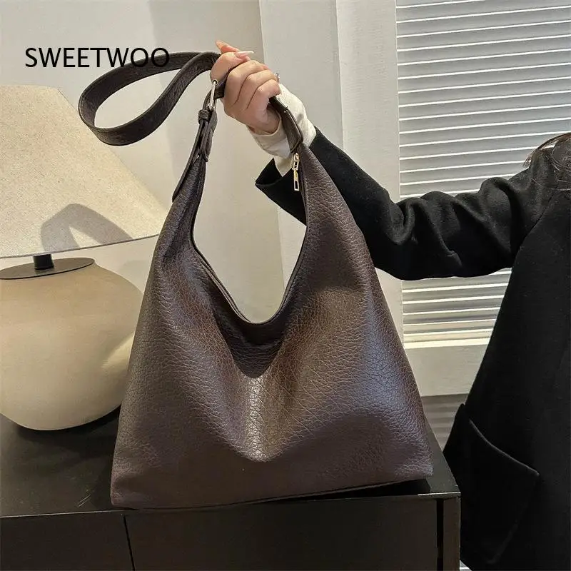 2026 Einfache PU-Dumpling-Hobo-Tasche mit Breitem Weichem Riemen, Große Kapazität für Büro, Schule und Alltag, Schultertasche