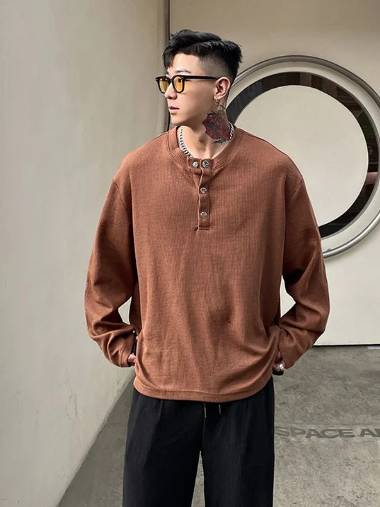 Big Size Unicolor T Shirts for Men Baggy Pullover Plain Oversize Male Clothes Long Sleeve Tops Polyester It Elasticity Japan Y2k