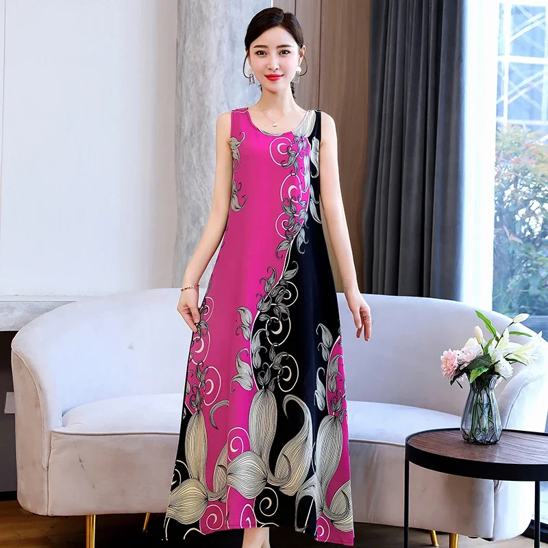 Summer Long Dress 2023 Loose Summer Clothes for Women Everyday Dresses Casual O-Neck Elegant Sleeveless Women Dress