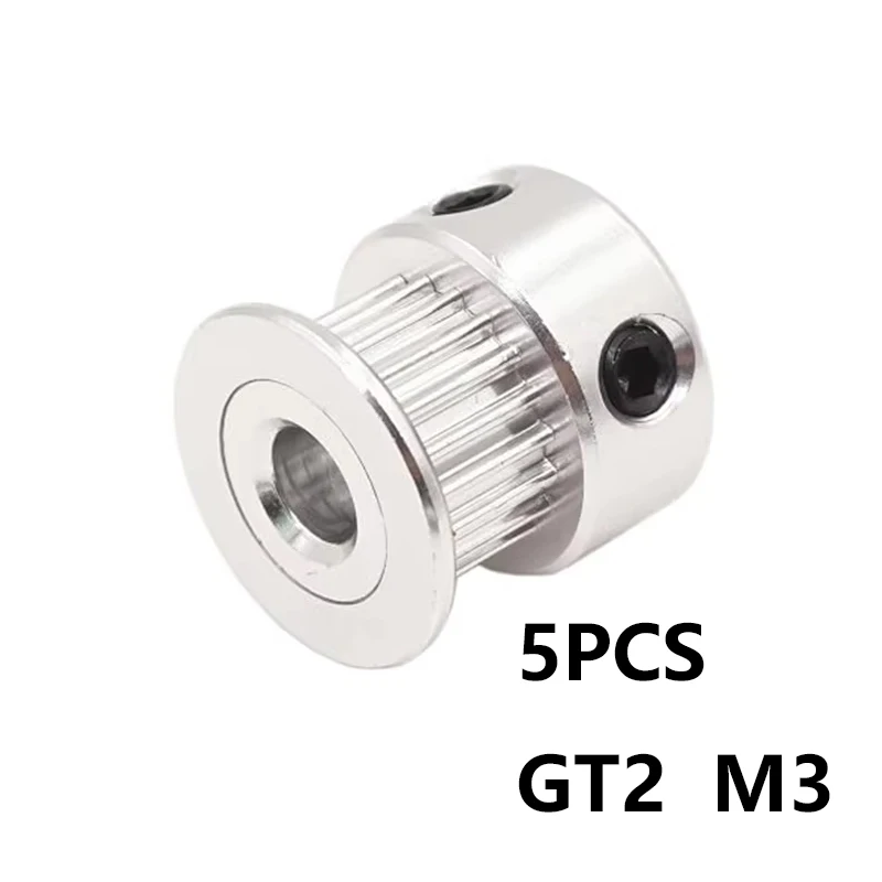 5PCS 16T GT2 Timing Pulley 5mm Bore Aluminum Double Flange with M3 Set Screws for 6mm GT2 Belt