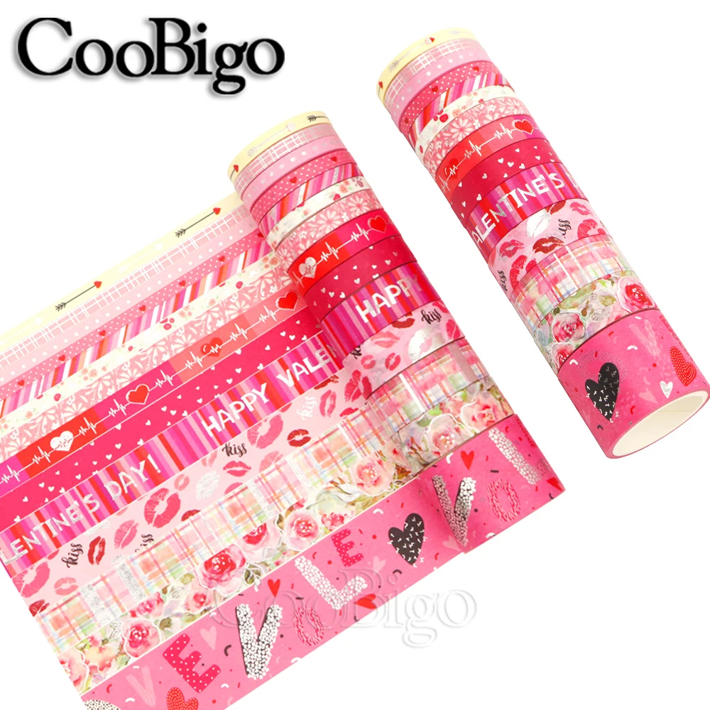 Pink Valentine Washi Tape Set Adhesive Masking Sticker for Decor Scrapbook Diary Note Book School Stationery Supply 14 Rolls/Lot