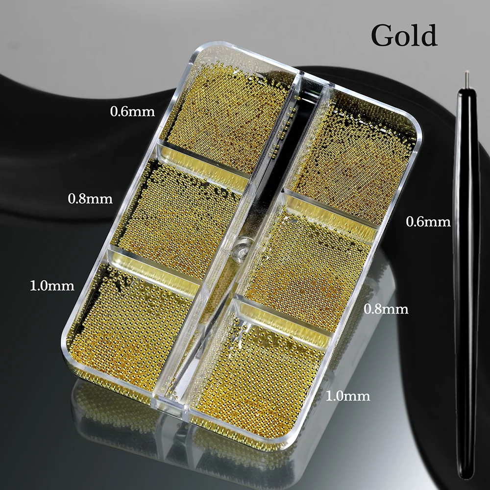 6Grids 3D Mini-Kaviarperlen Nagelcharms Gemischt 0,6/0,8/1mm Mikro-Rundperlen Nagelkunst-Strasssteine mit 1 Stück Magnetstift Edelstein-Set – Detail 8