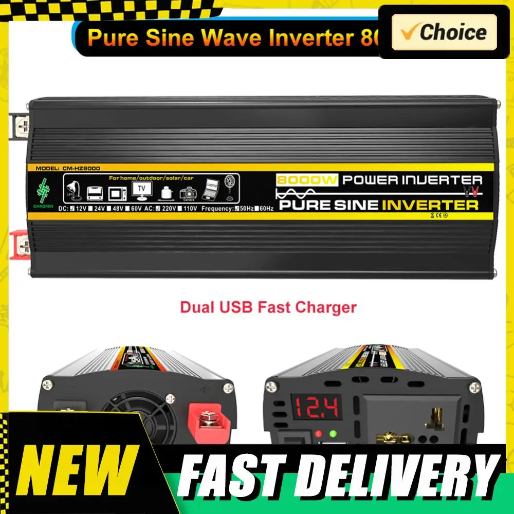 

3000/4000/6000/8000W Car Voltage Transformer LED Display Vehicle Smart Inverter Dual USB DC 12V To AC 220V for Vehicle Appliance