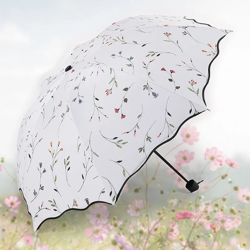 Beautiful Flowers Umbrella Fashion Glitter Color Changing Women Umbrellas Blossom Girl Sun Parasol Gift