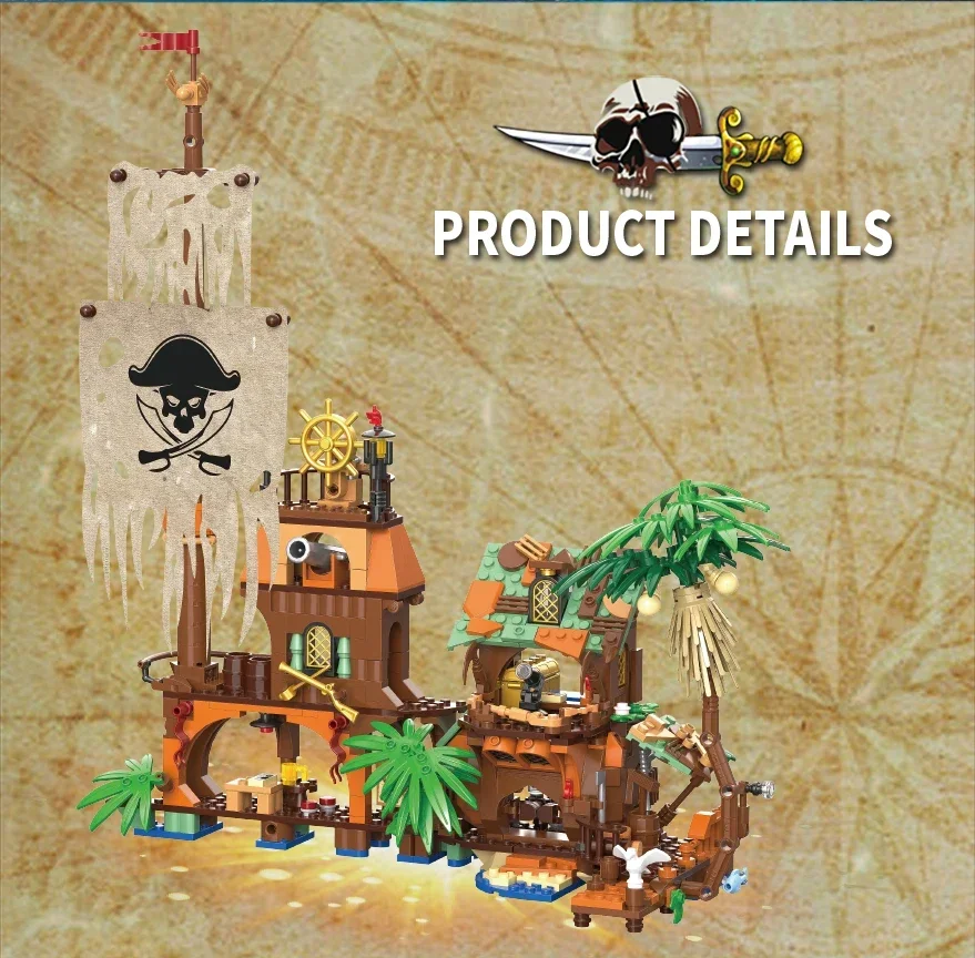 833 قطعة القراصنة فورتشن هاربور اللبنات القراصنة سفينة البيت حوض MOC نموذج الطوب الاطفال التعليمية لتقوم بها بنفسك لعب هدايا عيد الأطفال #3