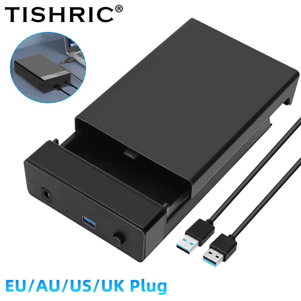 

TISHRIC HDD Case 3.5 Inch SATA to USB 3.0 Adapter External Hard Drive Enclosure with 12V/2A Power Adapter Support UASP Tool free