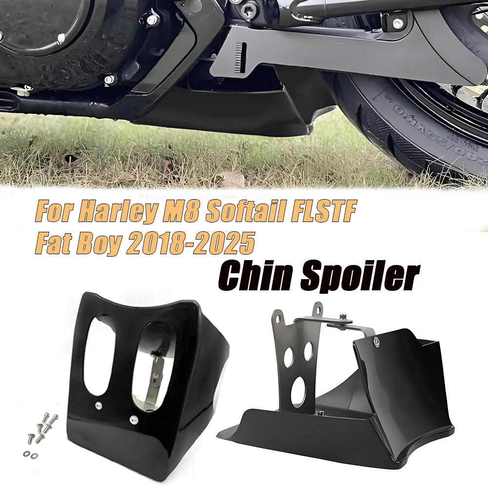 

For Harley M8 Softail FLSTF Fat Boy 2018-2025 Motorcycle Silver Bullet Black Back Frame Chin Spoiler Accessories