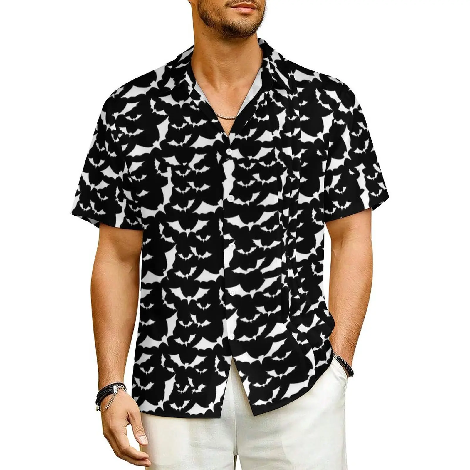 

Black Bat Hawaiian Shirt For Man Beach White Animal Casual Shirts Short-Sleeved Street Style Graphic Vintage Oversized Blouses