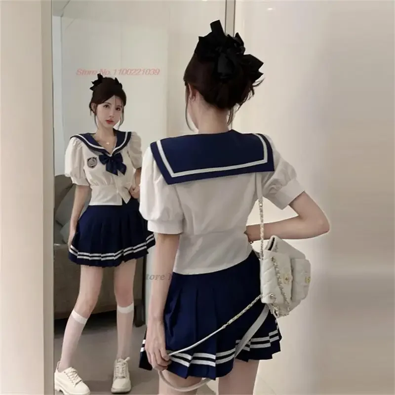 2023 Chinese School Uniform Student Jk Pak Geplooide Rok Stropdas Volledige Set Meisje Geruit Rok Uniform Meisje Kostuum Navy Matroos Uniform