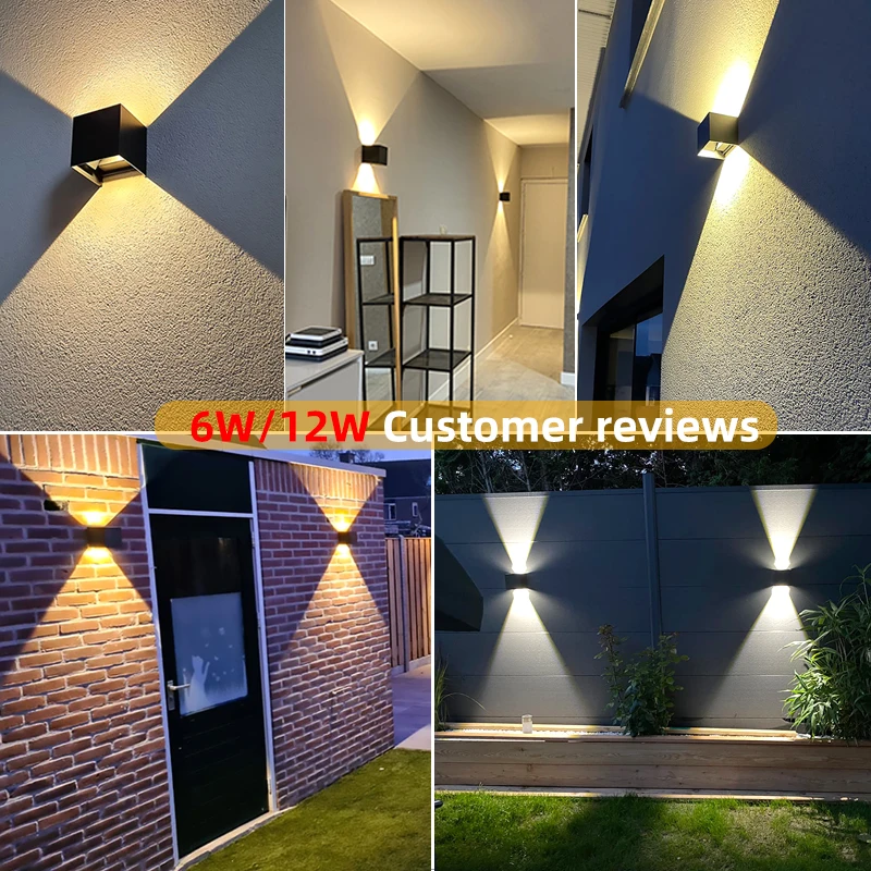 Outdoor Led Wall Light Waterproof IP65 Interior Wall Lamp Aluminum Porch Garden Lights Bedroom Living Room Indoor Lighting 6W12W