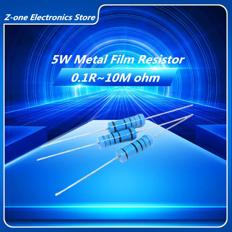 10pcs/lot 5W 1% Metal film Resistor resistance 0.1R~10M 1K 1.2 1.5 4.7 10 22 43 120 220 18 390 470 82 R K ohm 10K 100K 1M