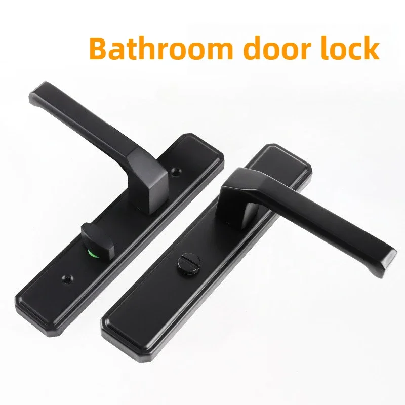 Bathroom Door Lock Keyless and Reversible Toilet Door Lock 110 Hole Single Tongue Handle Lock Black