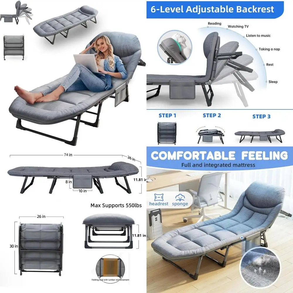 

Сверхмощный 6-позиционный регулируемый складной шезлонг, портативная походная кроватка со съемным матрасом и подушкой для улицы