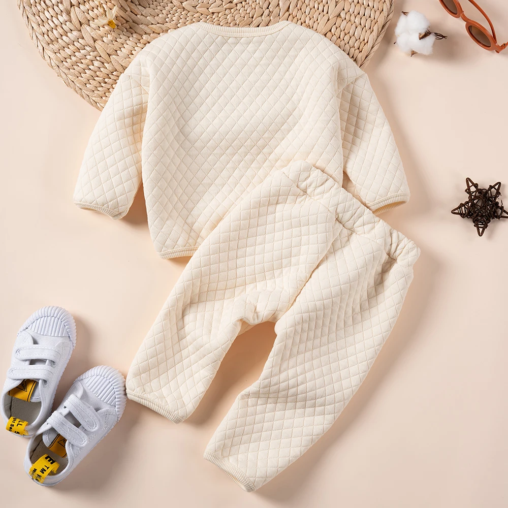 Baby Girl Autumn Set Bear Cute Diamond Checker Sweatshirt and Pants 2 Piece Set Winter /Autumn Warmth Set for Daily or Home Wear