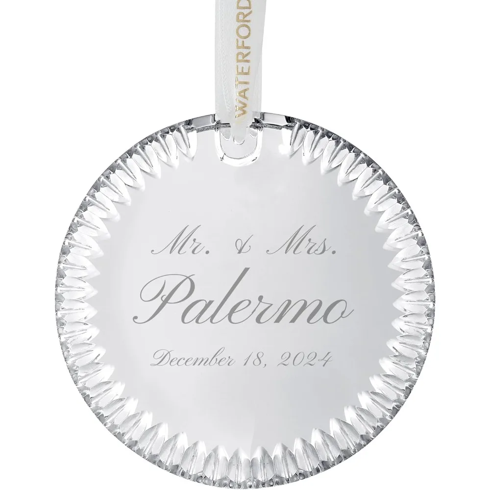 Waterford Personalized  Round Disc Ornament, Engraved Cut Crystal Xmas Tree Ornament for Couples, Party Supplies 2024 Christmas