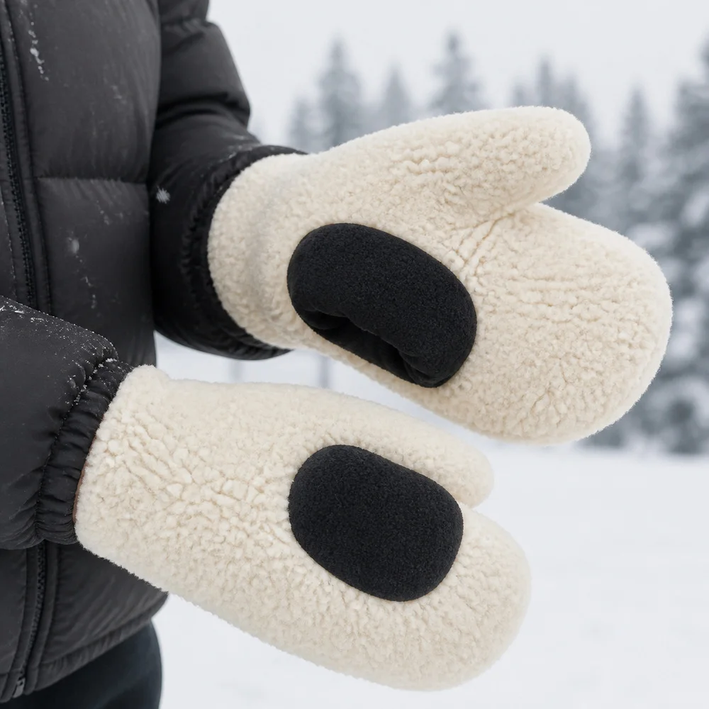 Womens Sherpa Fleece Winter Mittens Black Soft Warm Handwear Three Sizes Cold Weather Knit Outdoor Commuting Walking Daily Wear