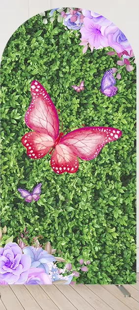 Mehofond Green Grass Wall Arched Backdrop Cover Customize Butterfly Girl Birthday Kids Baby Shower Decoration Chiara Background