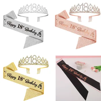2 Stück/Set Schärpe und Tiara zum 18. Geburtstag, Glückwunsch zum 18. Geburtstag, Krone und Schärpe für Mädchen, Geschenk zum 18. Geburtstag, Krone für Partyzubehör