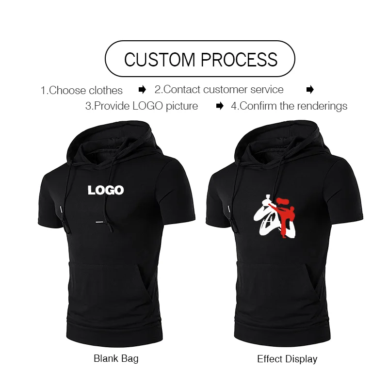 Wholesale Custom Men's Hoodie Short Sleeve Casual Sport T-shirt personality customization Outdoor Fitness shirt Print logo Image