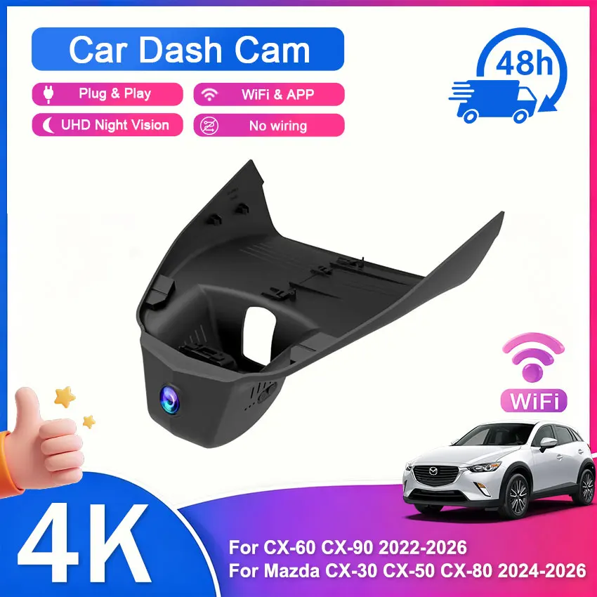 4K Car DVR Dash Cam Night Vision for Mazda CX-30 CX-50 CX-80 2024-2026 For CX-60 CX-90 2022-2026 WiFi & APP DashCam