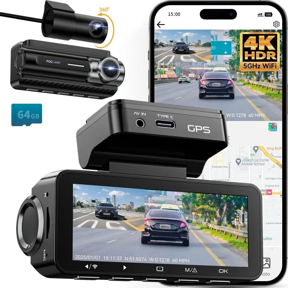 

New 4K car camera GPS gravity sensor 24H parking mode Parking monitoring IR night vision Voice control HDR night vision function