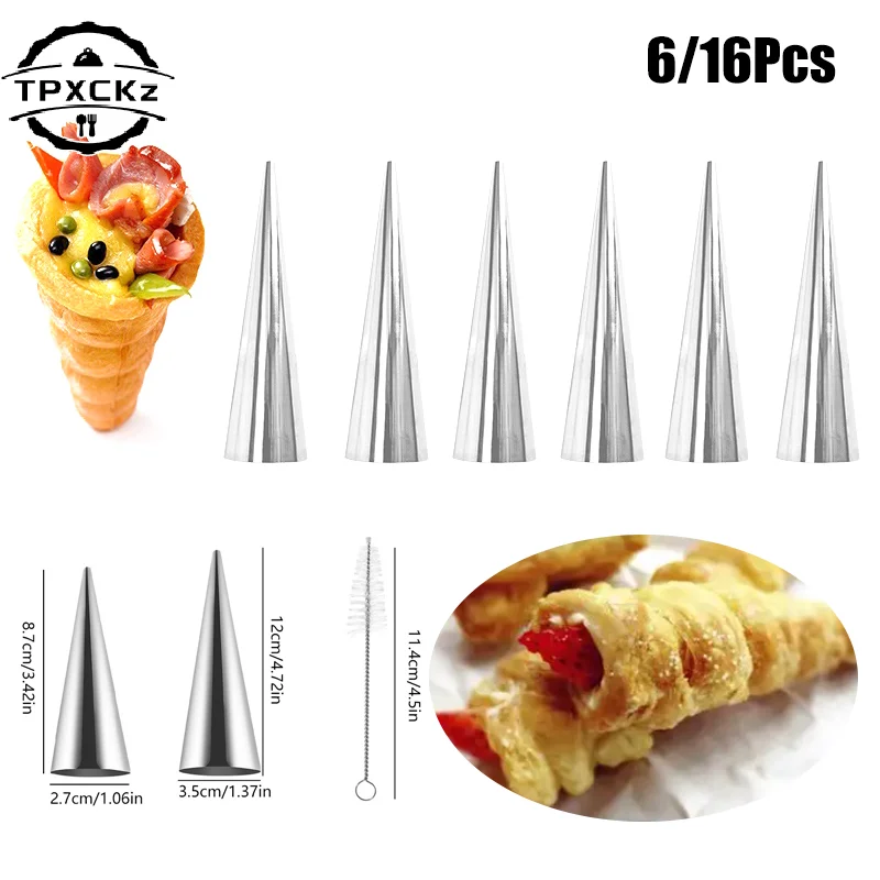6/16Pcs Konische Rohr Kegel Rolle Formen Spirale Croissants Formen Creme Horn Form Gebäck Form Cookie Dessert Küche backen Werkzeuge