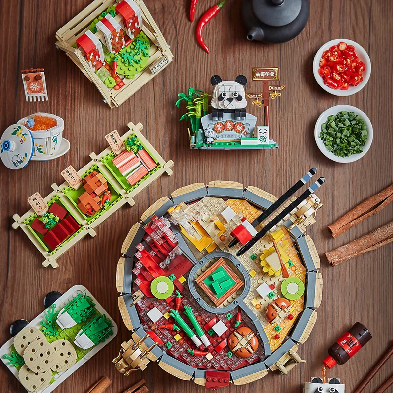 Creative Loz Mini Chinese Style Hot Pot Model Building Block Idea Friends Amusement Party Decor Bricks Holiday Toys Kids Gifts