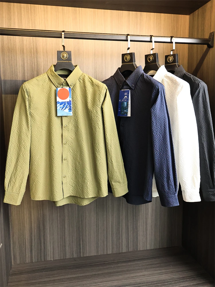 

Легкая мужская ткань с пузырьками в стиле ретро, японский Sle Long Sve irt Jaet, дышащий эластичный воротник для осени модной урбы...