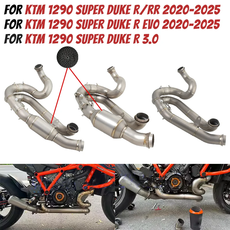 

For KTM 1290 Super Duke R 3.0 RR EVO 2020-2025 Motorcycle Exhaust Escape Stainless Steel Modified Middle Link Pipe 51MM Muffler