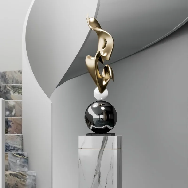 Decoração de sala de estar de clube de hotel, fibra de vidro geométrica moderna, escultura de arte decorativa, estilo de design, ornamentos de chão