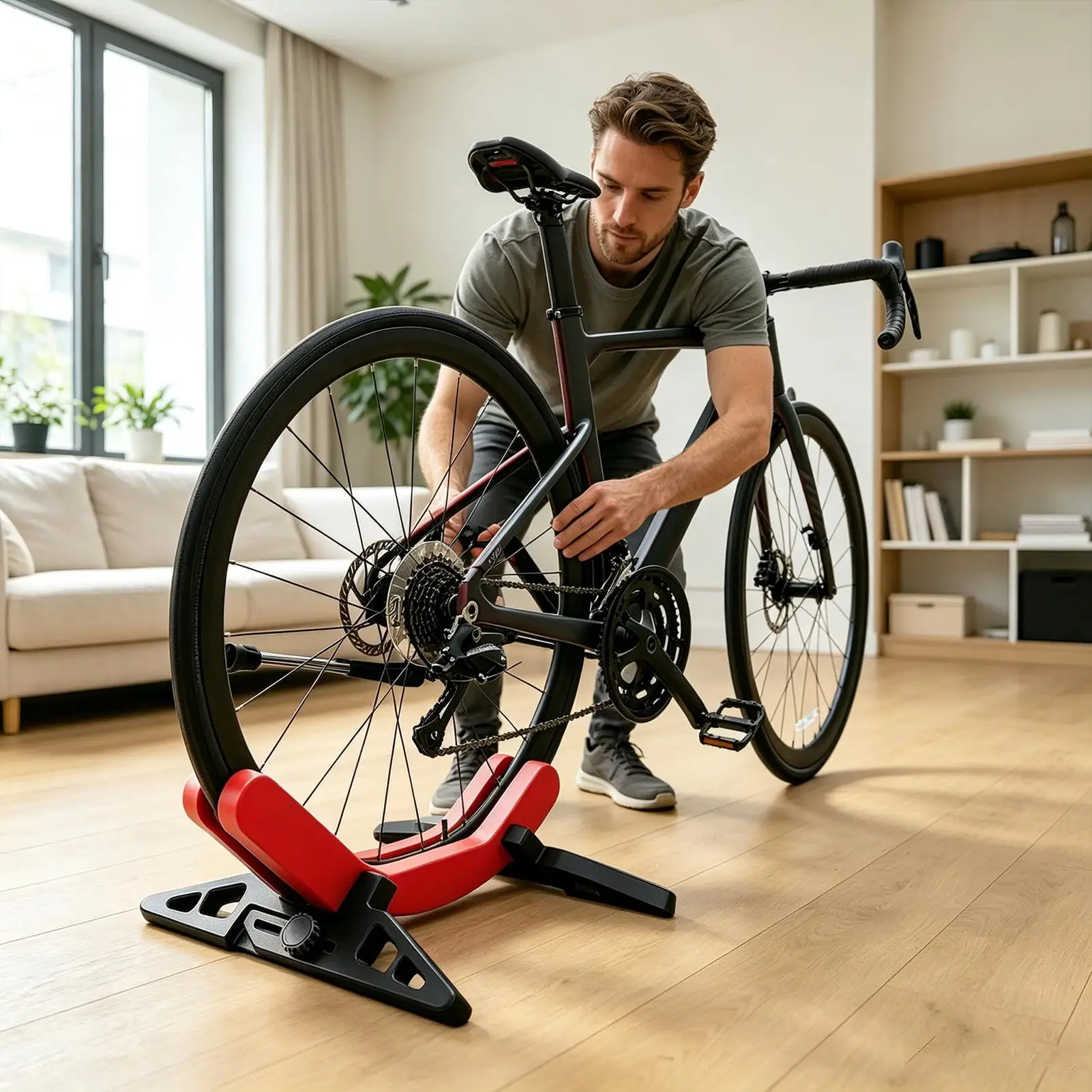 Bike Floor Stand Adjustable Non-Slip Heavy Duty Support Storage Floor-Standing Bicycle Accessory for Outdoor Cycling Scooter