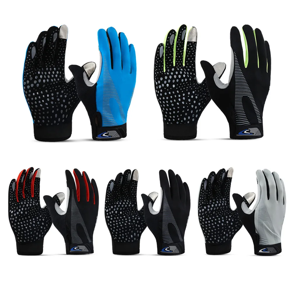 Ice Silk Full Finger Sunscreen Gloves Summer Outdoor Sports Fishing Bicycle Motorcycle Two Finger Touch Screen Riding Gloves