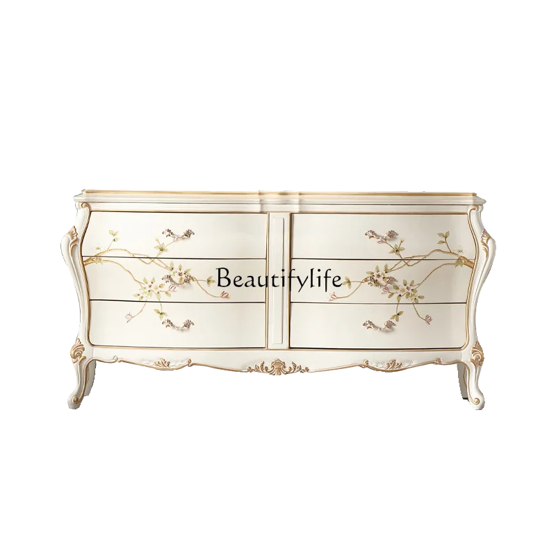 French light luxury solid wood hand-painted chest cabinet villa decorative locker