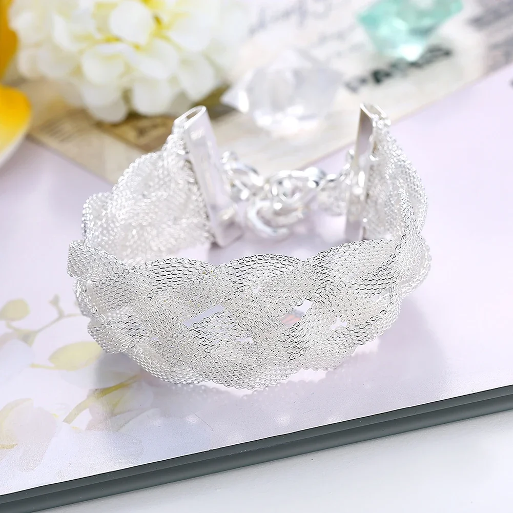 Hot sale 925 sterling silver Bracelet for woman Vintage Mesh chain small fresh jewelry fashion Wedding party gifts temperament